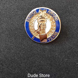 LAPEL PIN - Service Award Celebrating 5 Years of Service - Gold Tone White Blue